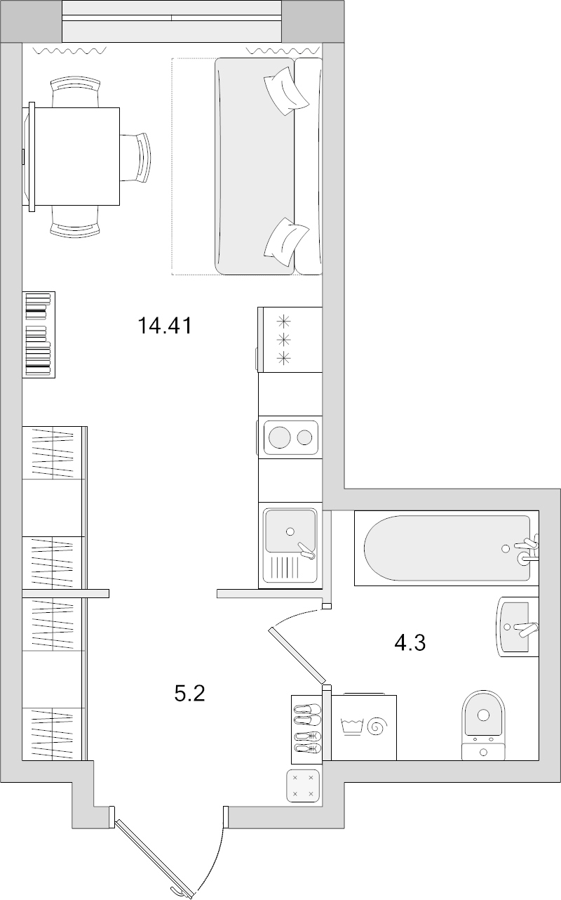 Квартира-студия, 23.91 м² - планировка, фото №1
