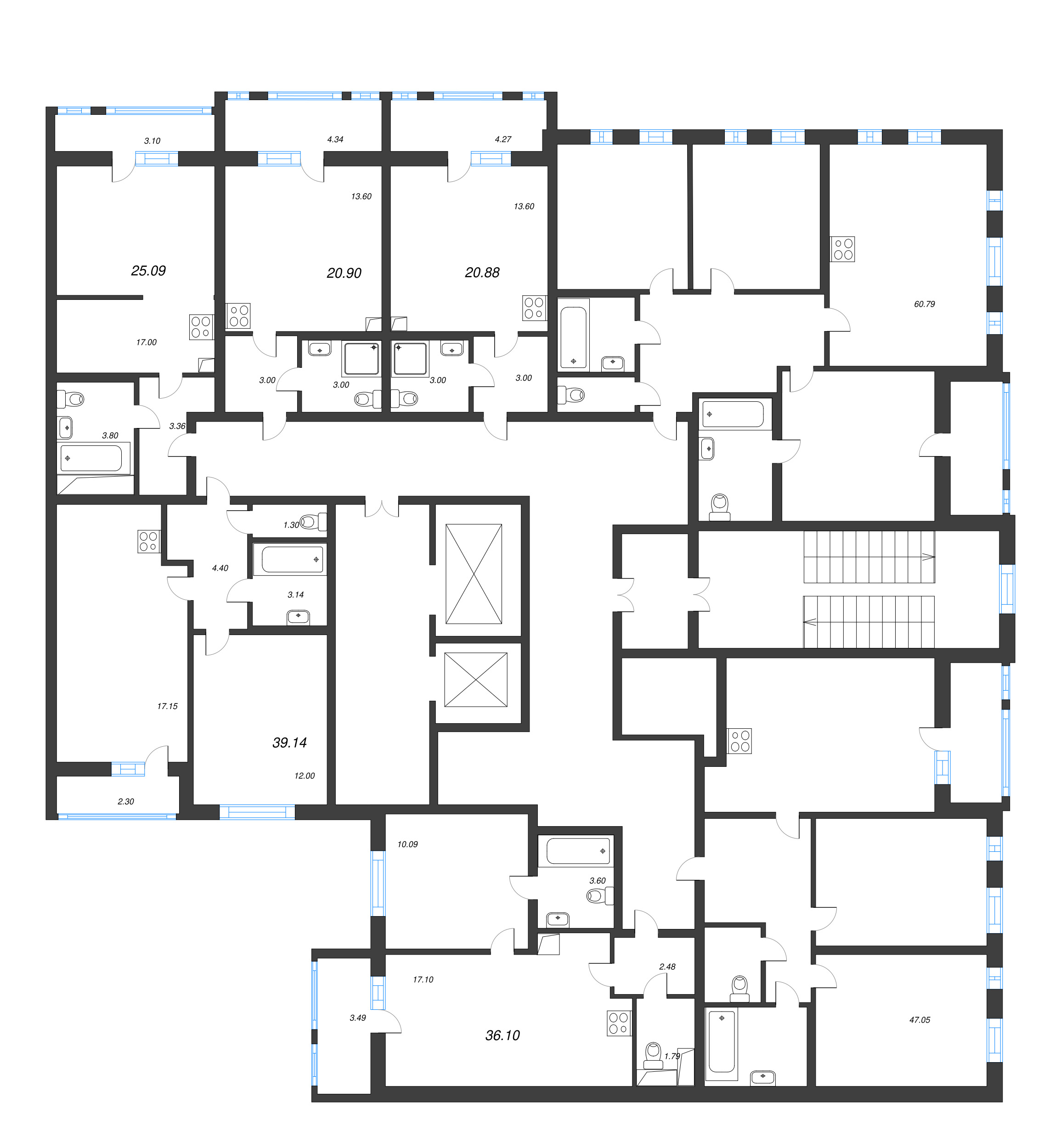 4-комнатная (Евро) квартира, 68.6 м² - планировка этажа