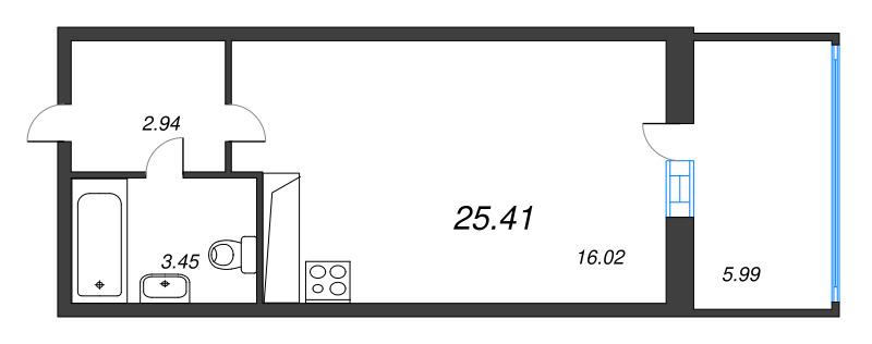 Квартира-студия, 23.9 м² в ЖК "Аквилон Stories" - планировка, фото №1