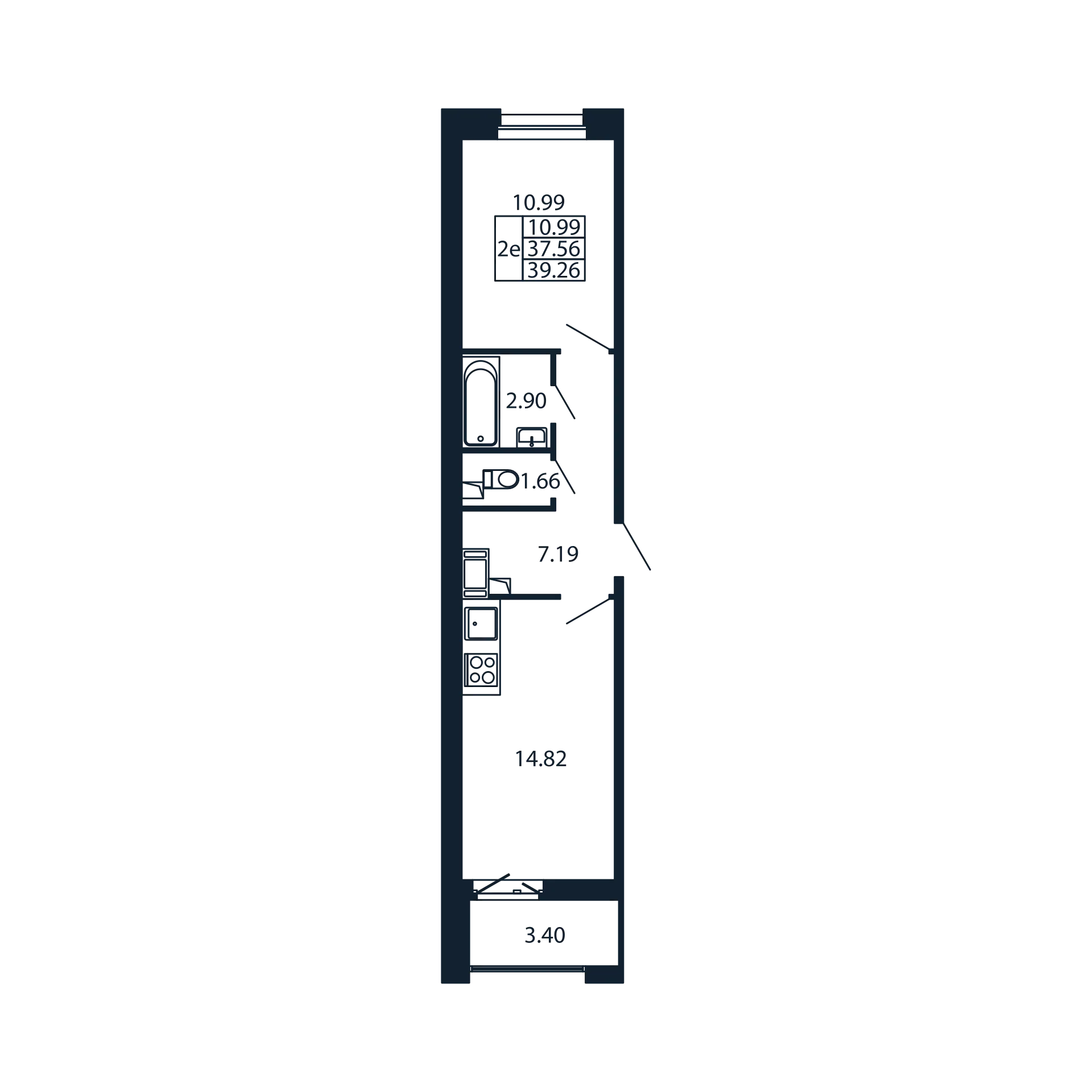 2-комнатная (Евро) квартира, 37.56 м² - планировка, фото №1