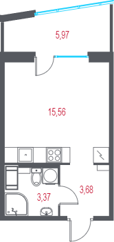Квартира-студия, 24.4 м² в ЖК "Город-спутник Южный" - планировка, фото №1