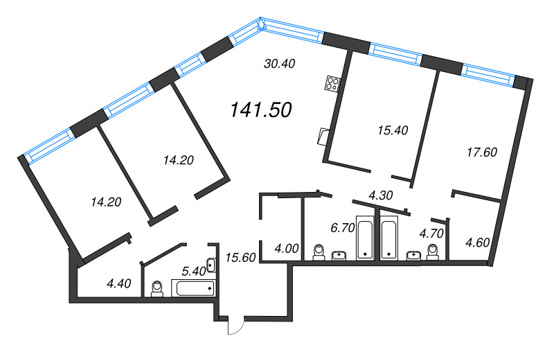 5-комнатная (Евро) квартира, 141.5 м² - планировка, фото №1