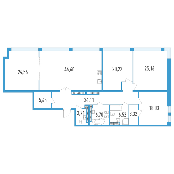 4-комнатная квартира, 183.88 м² в ЖК "Дефанс Премиум" - планировка, фото №1
