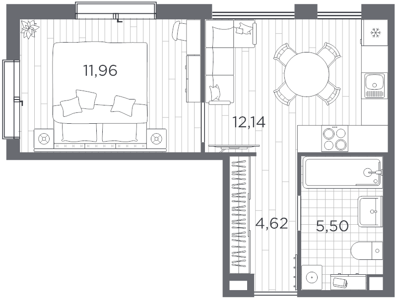 1-комнатная квартира, 34.22 м² в ЖК "PLUS Пулковский" - планировка, фото №1