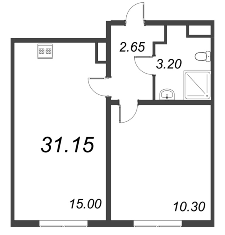 2-комнатная (Евро) квартира, 30.9 м² в ЖК "Ручьи" - планировка, фото №1