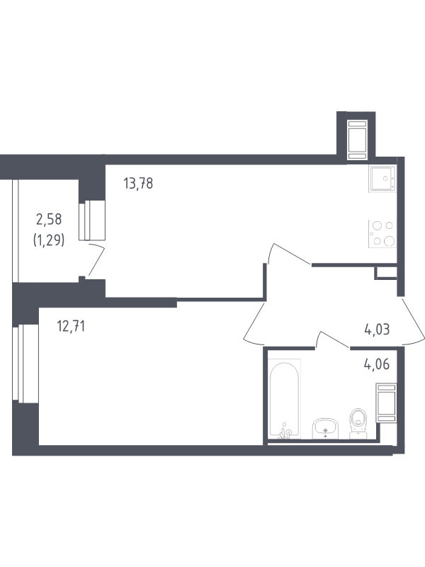 1-комнатная квартира, 35.87 м² в ЖК "Живи! В Рыбацком" - планировка, фото №1