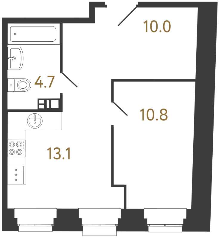 1-комнатная квартира, 38.6 м² в ЖК "Светоч" - планировка, фото №1